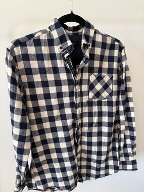 Men's Navy and White Check Casual Button-Down Shirt